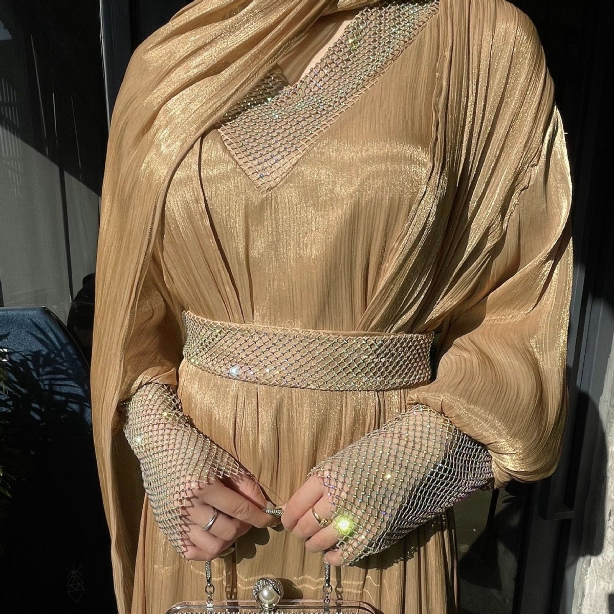 Crystal Mesh Embellished Abaya Set(MOA258)