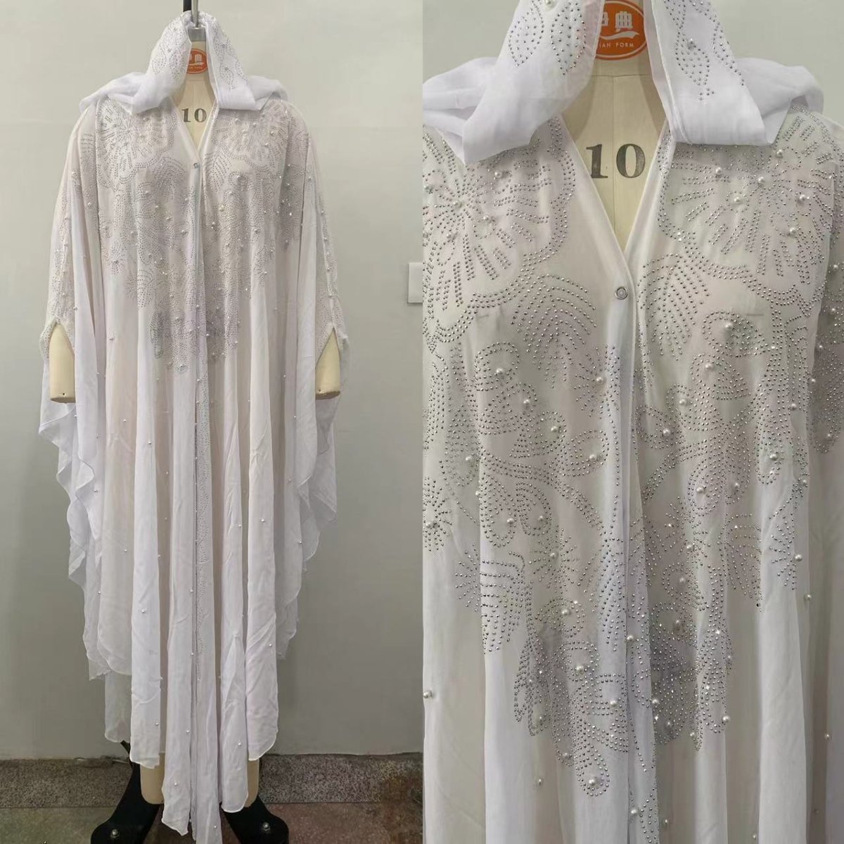 Crystal & Pearl Embellished Hooded Cape Abaya (MA366)