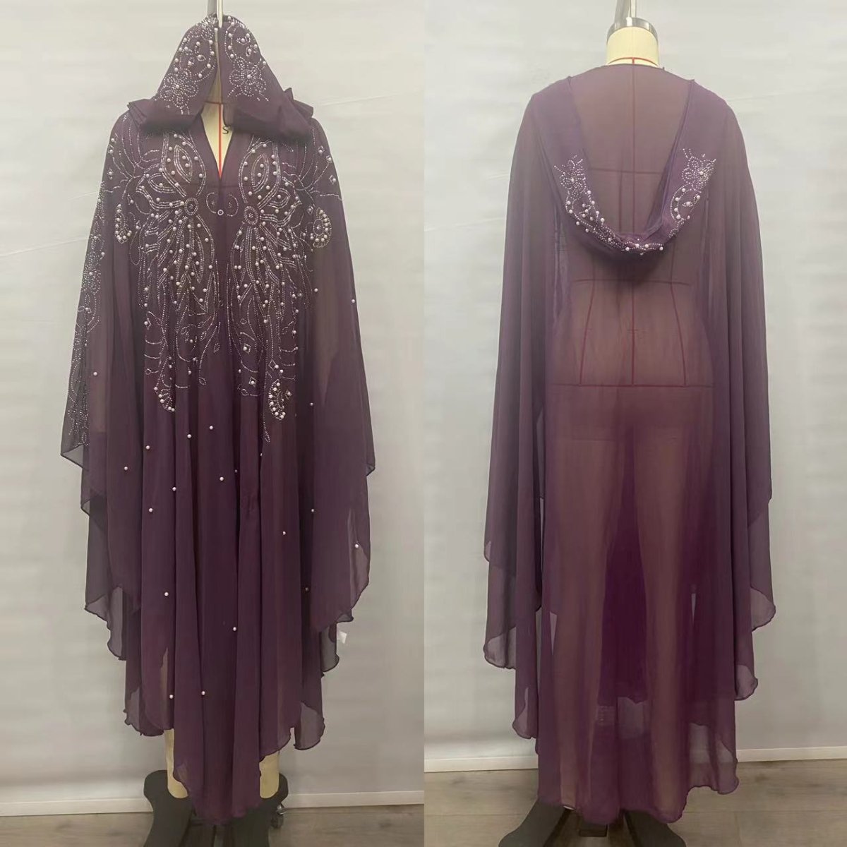 Crystal & Pearl Embellished Hooded Cape Abaya (MA366)