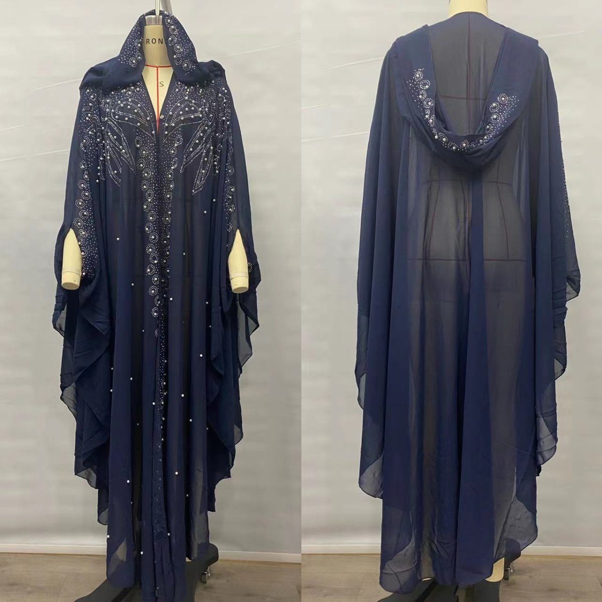 Crystal & Pearl Embellished Hooded Cape Abaya (MA366)