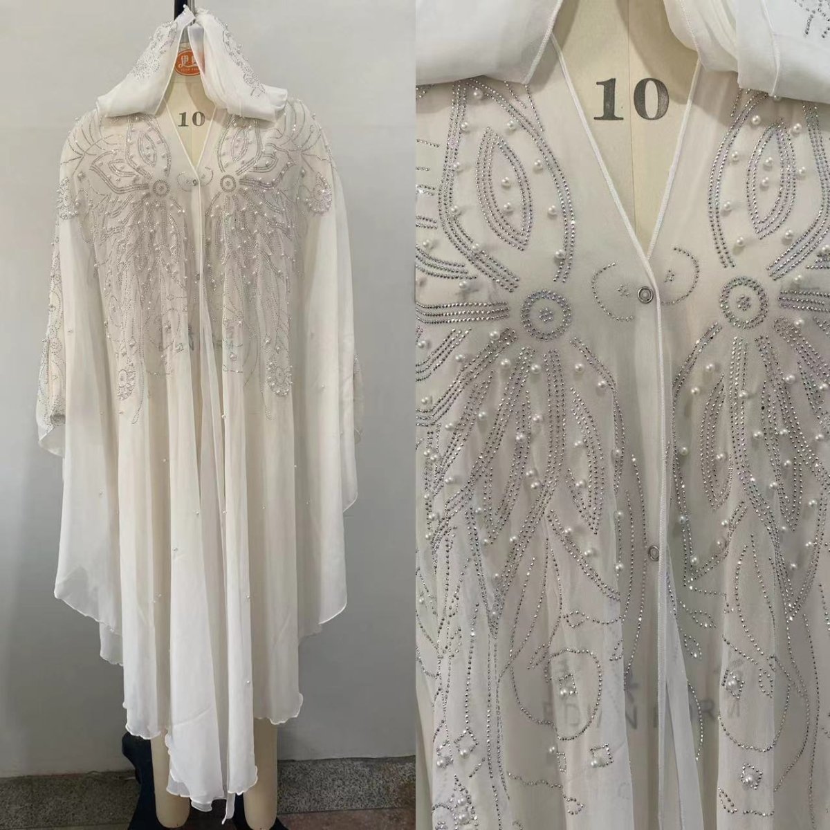 Crystal & Pearl Embellished Hooded Cape Abaya (MA366)