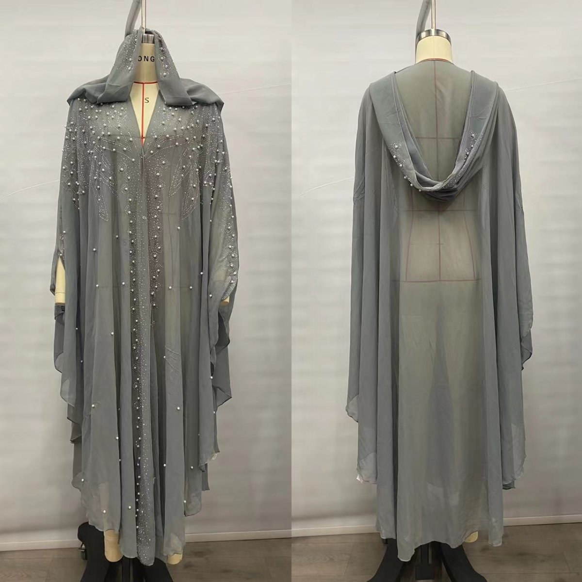 Crystal & Pearl Embellished Hooded Cape Abaya (MA366)