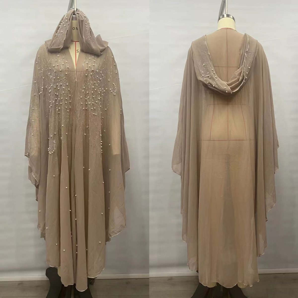 Crystal & Pearl Embellished Hooded Cape Abaya (MA366)
