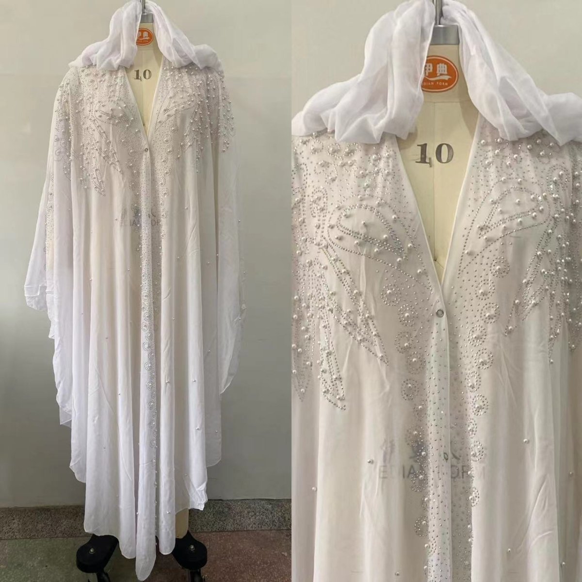 Crystal & Pearl Embellished Hooded Cape Abaya (MA366)