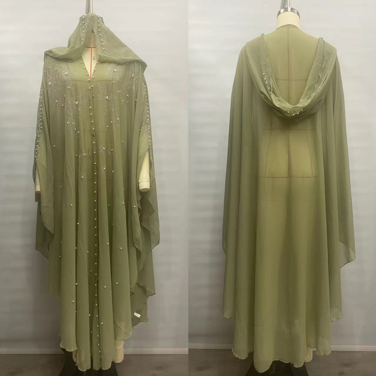 Crystal & Pearl Embellished Hooded Cape Abaya (MA366)