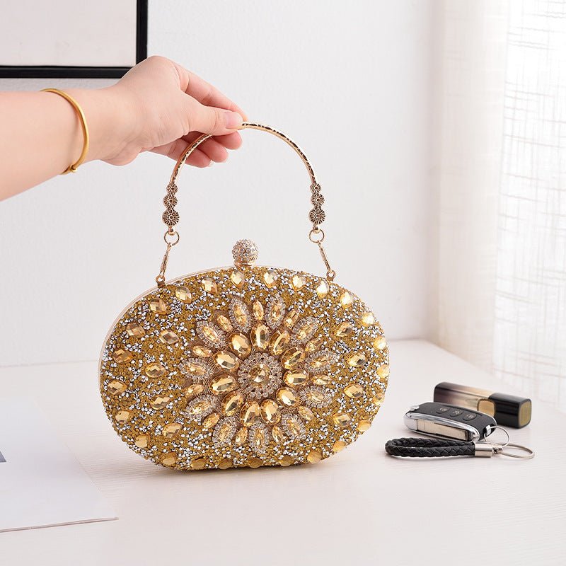 Crystal Sunflower Evening Clutch | Rhinestone Party Bag with Chain Handle(MAC356)