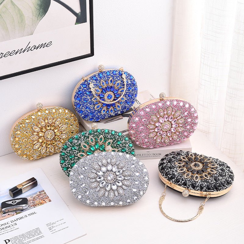 Crystal Sunflower Evening Clutch | Rhinestone Party Bag with Chain Handle(MAC356)