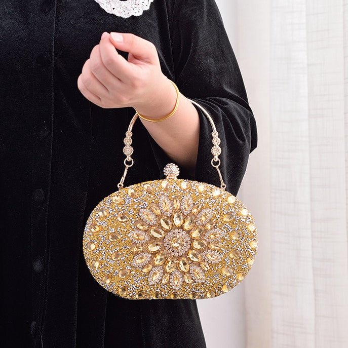 Crystal Sunflower Evening Clutch | Rhinestone Party Bag with Chain Handle(MAC356)