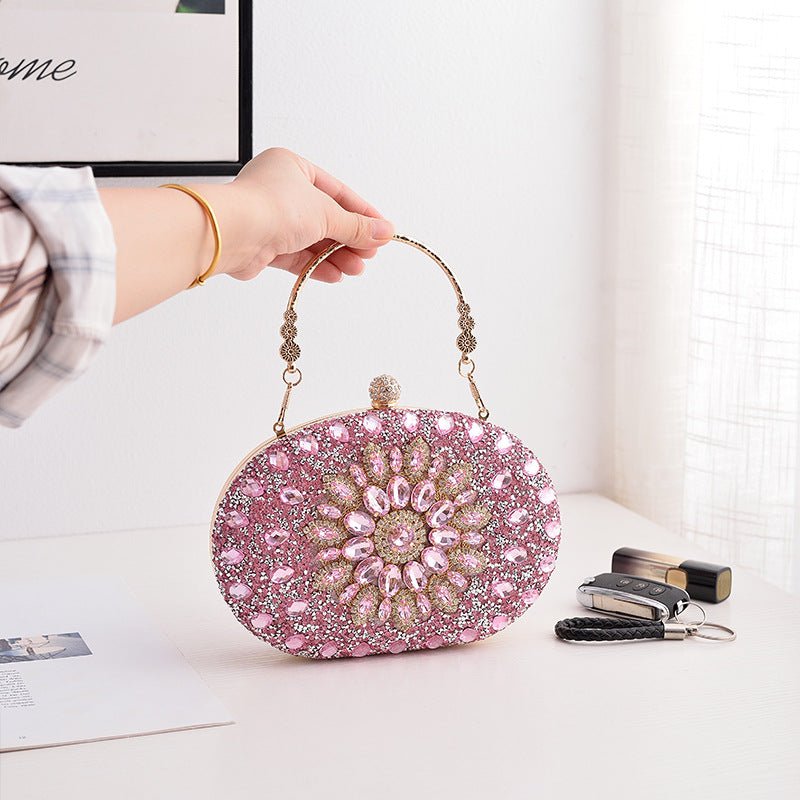 Crystal Sunflower Evening Clutch | Rhinestone Party Bag with Chain Handle(MAC356)