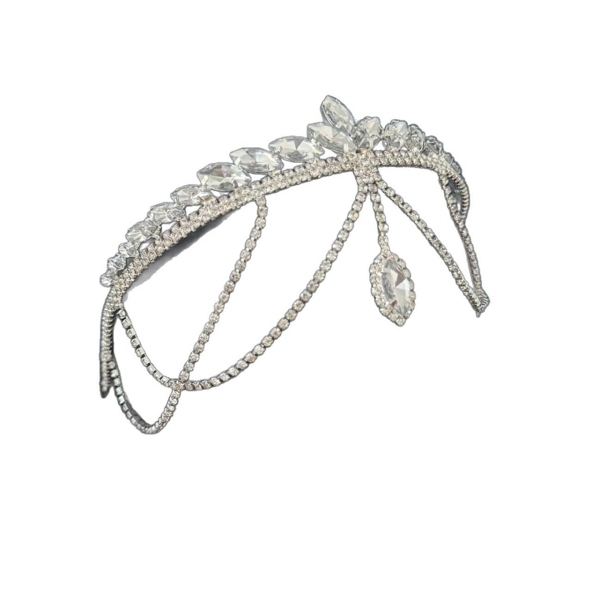 Crystal Tiara Headband with Cascading Forehead Chain (MAC330)
