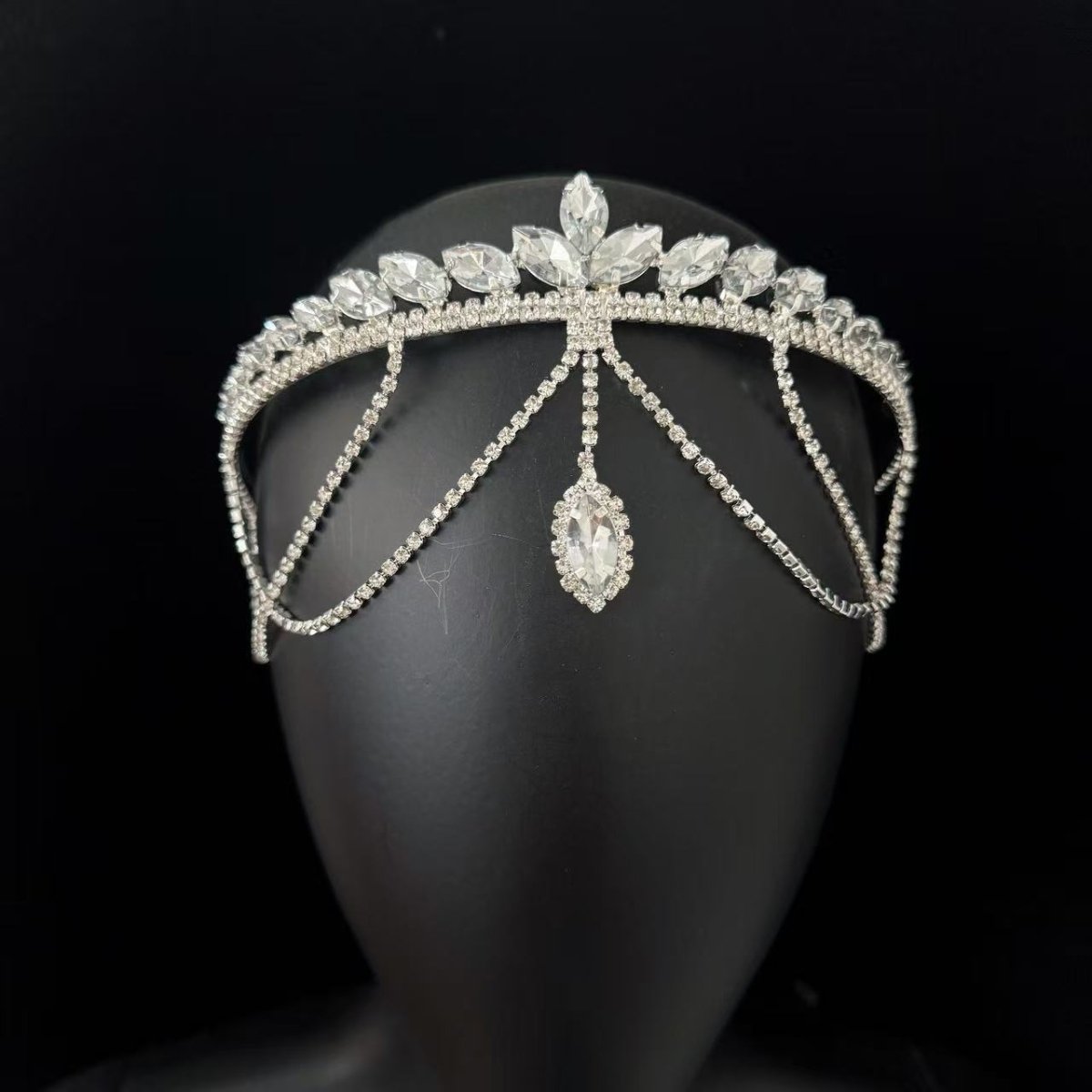 Crystal Tiara Headband with Cascading Forehead Chain (MAC330)