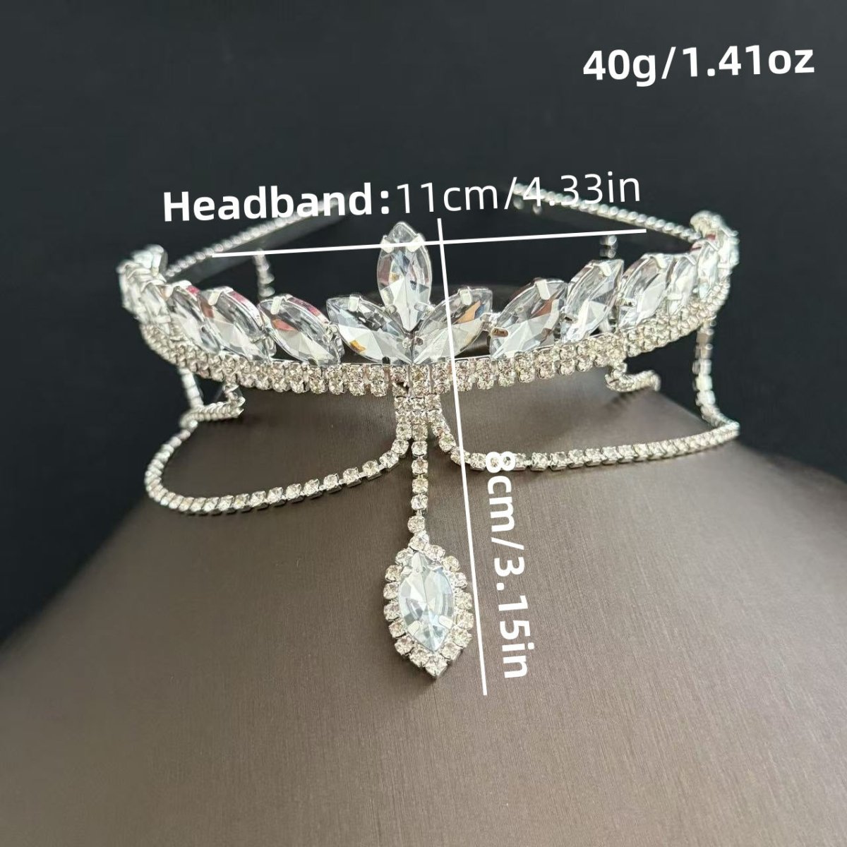 Crystal Tiara Headband with Cascading Forehead Chain (MAC330)