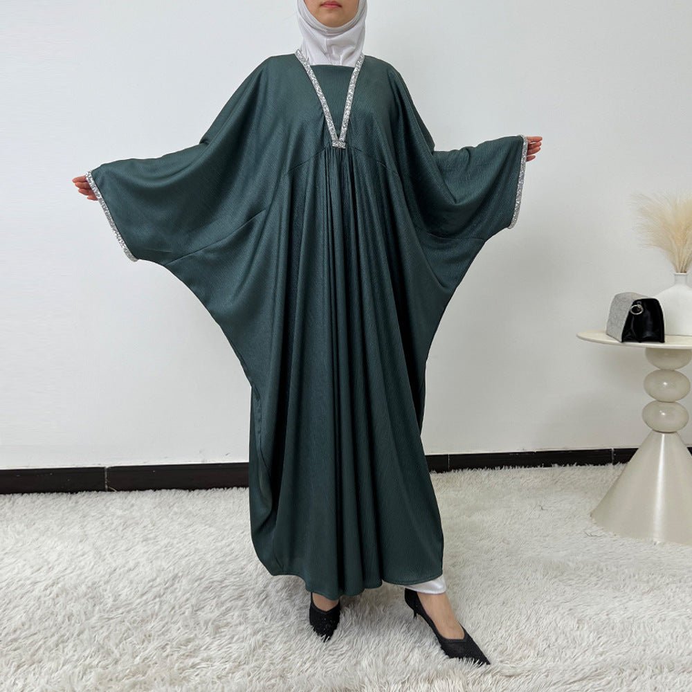 Crystal Trim Butterfly Sleeve Abaya | Oversized Prayer Dress(MA350)