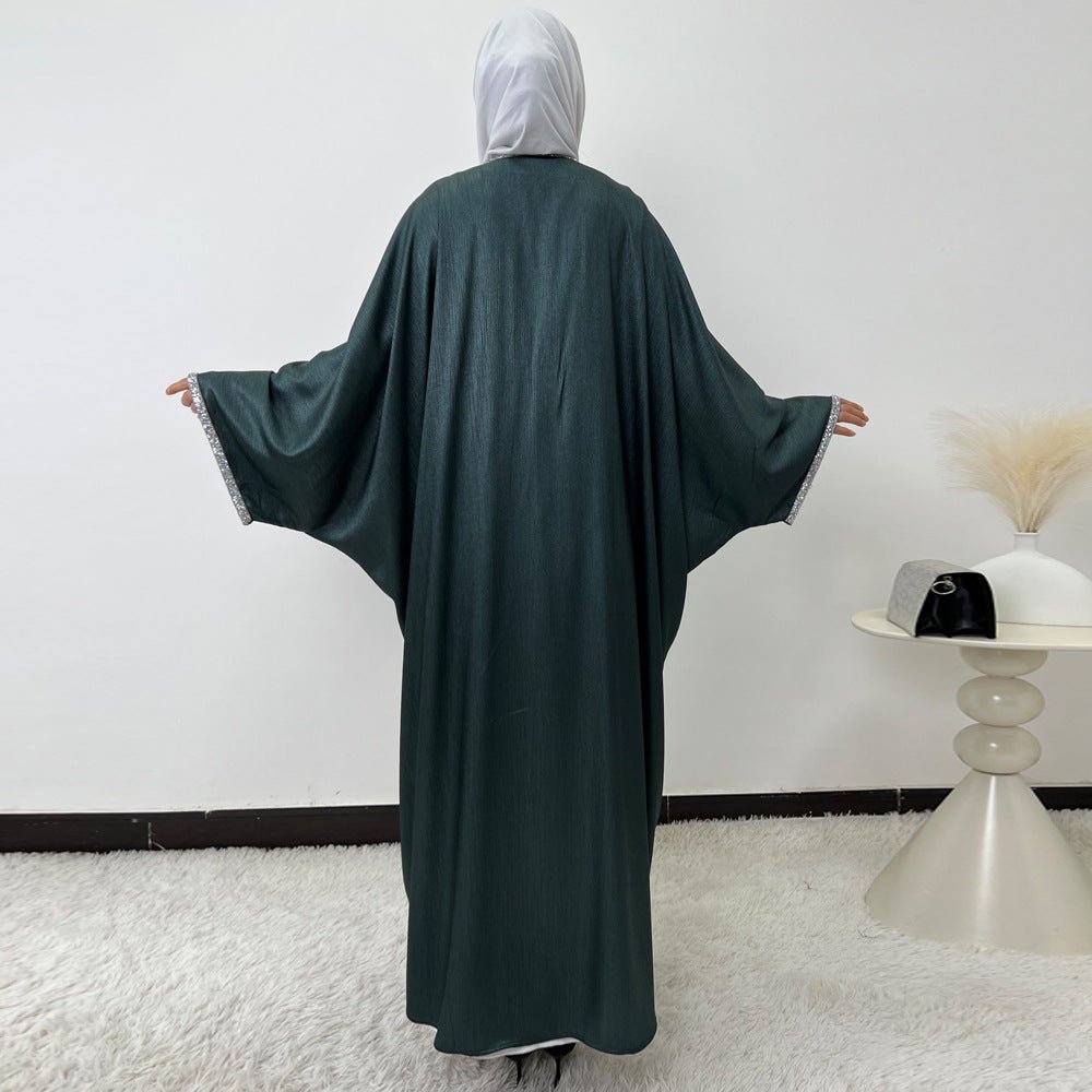 Crystal Trim Butterfly Sleeve Abaya | Oversized Prayer Dress(MA350)