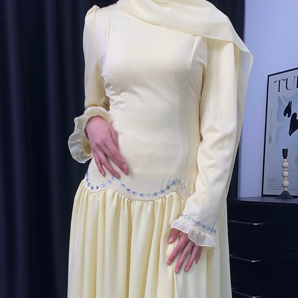 Crystal Waist Chain Dress with Ruffle Cuffs(MS306)