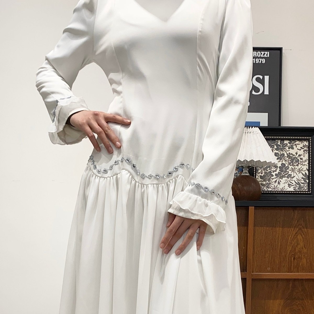 Crystal Waist Chain Dress with Ruffle Cuffs(MS306)