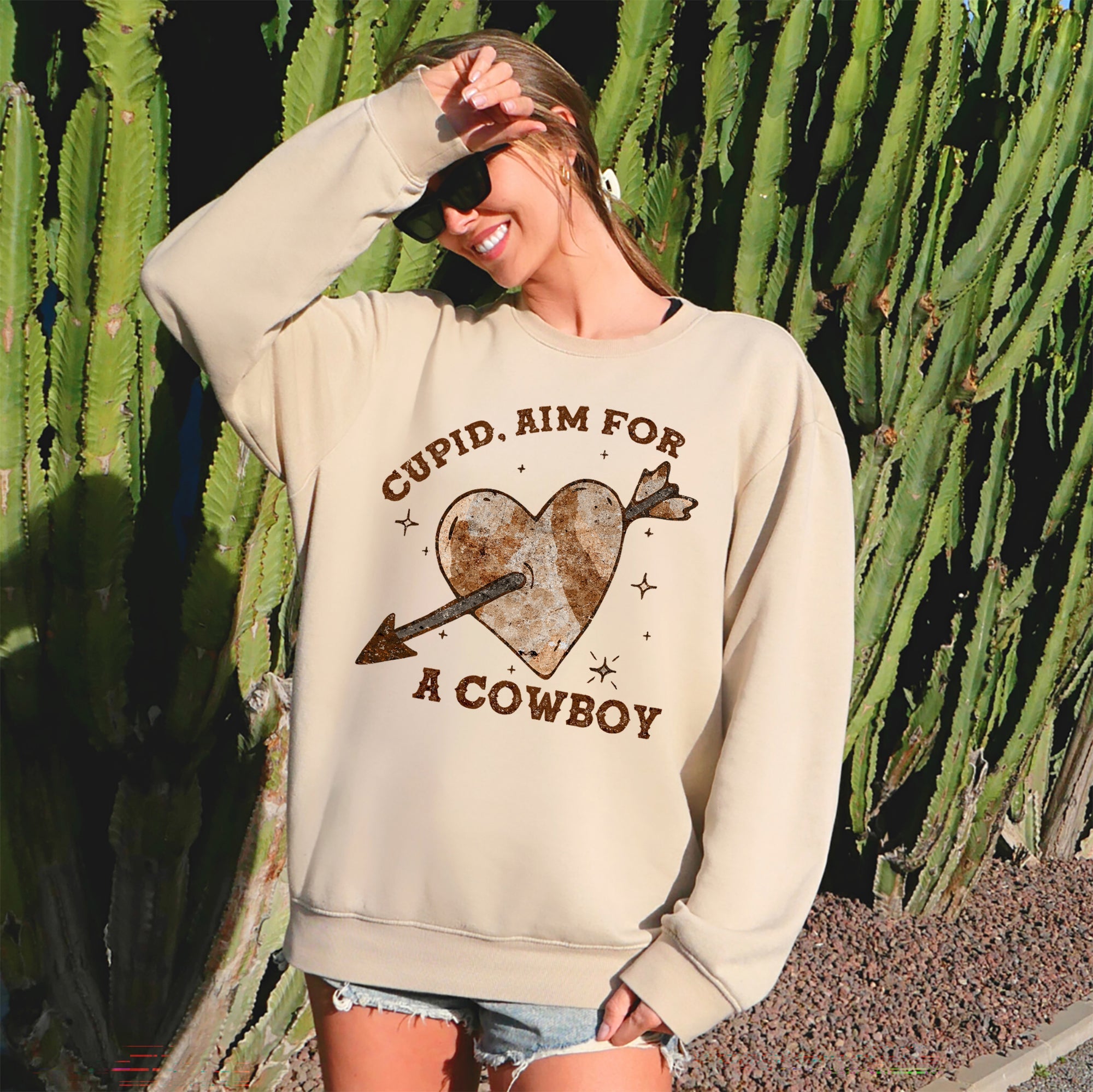 Cupid Aim For A Cowboy Heart Western Country Valentines Day Sweatshirt For Lovers Of Western Romance