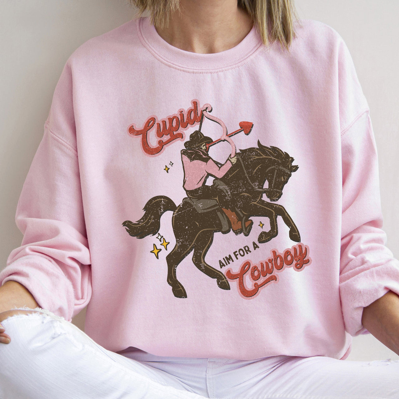 Cupid Aim For A Cowboy Horse Western Country Valentines Day Graphic Cozy Sweatshirt
