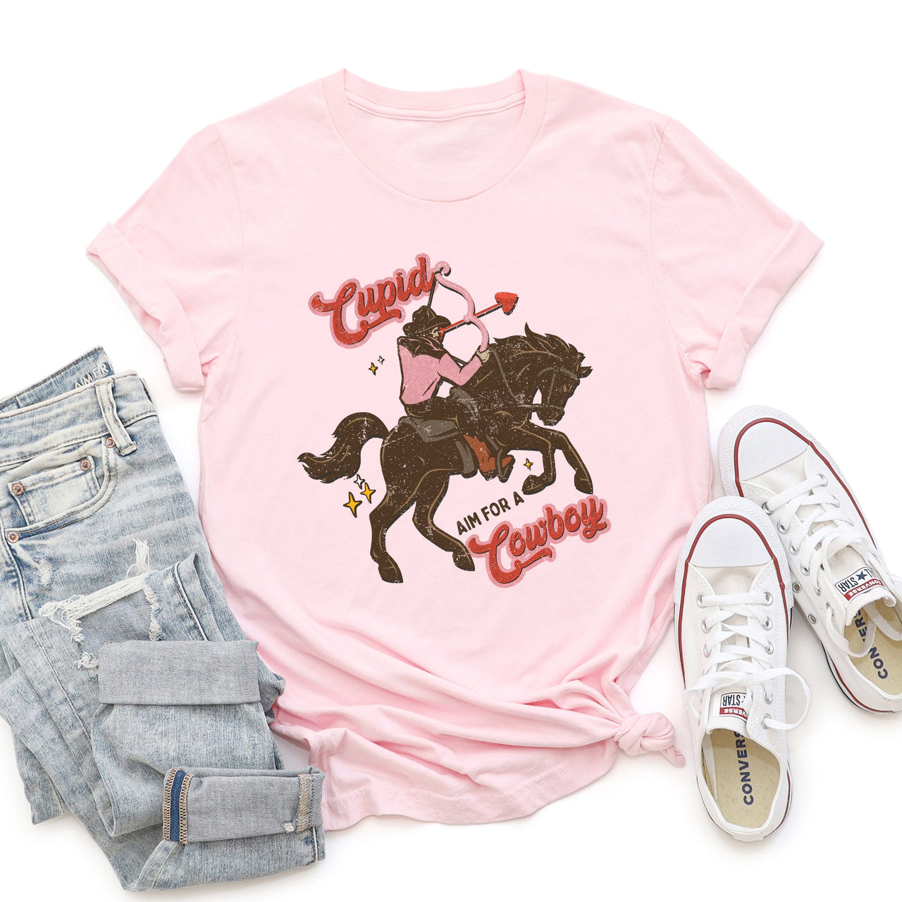 Cupid Aim For A Cowboy, Horse, Western, Country, Valentine's Day Theme Graphic Tee