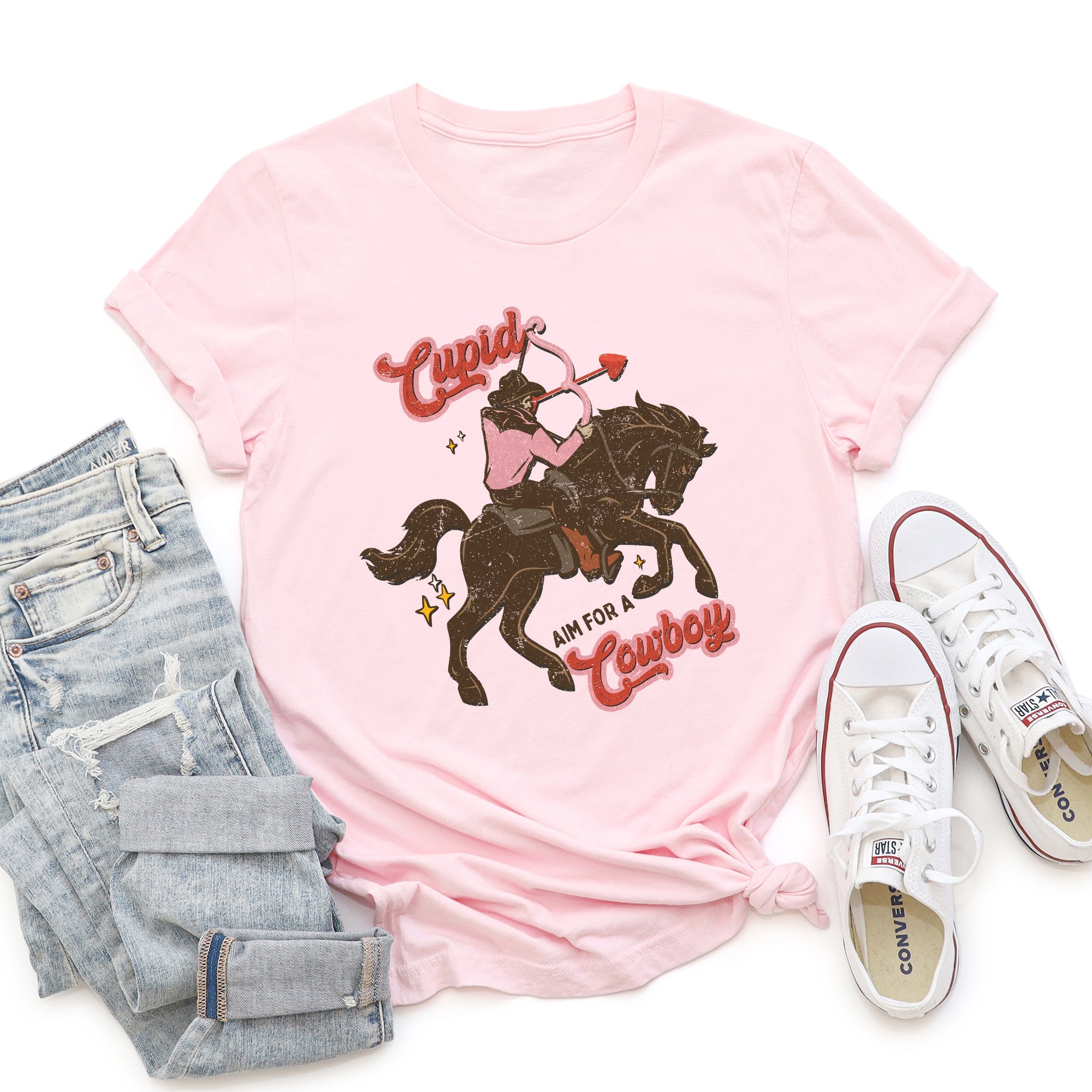 Cupid Aim For A Cowboy, Horse, Western, Country, Valentine's Day Theme Graphic Tee