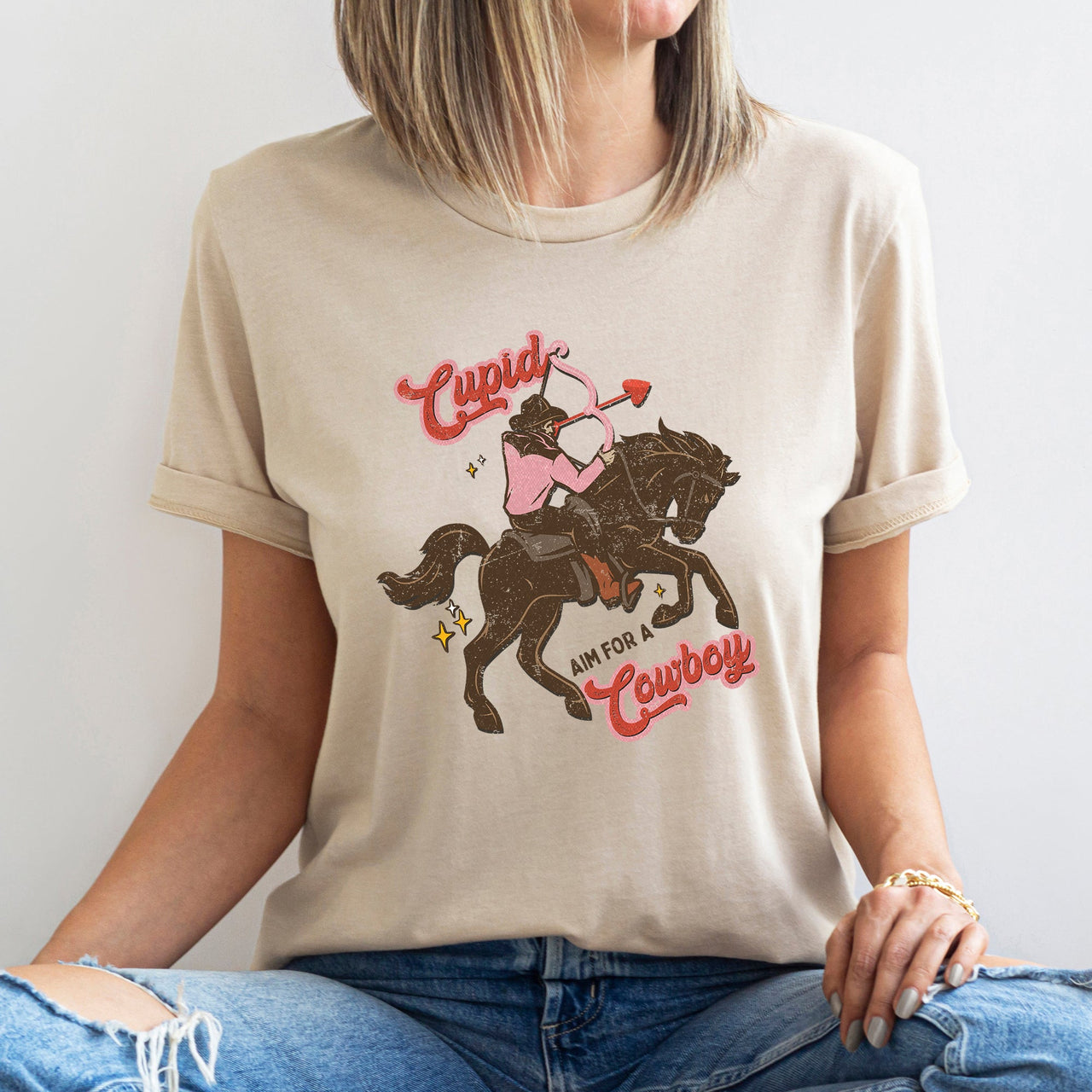 Cupid Aim For A Cowboy, Horse, Western, Country, Valentine's Day Theme Graphic Tee