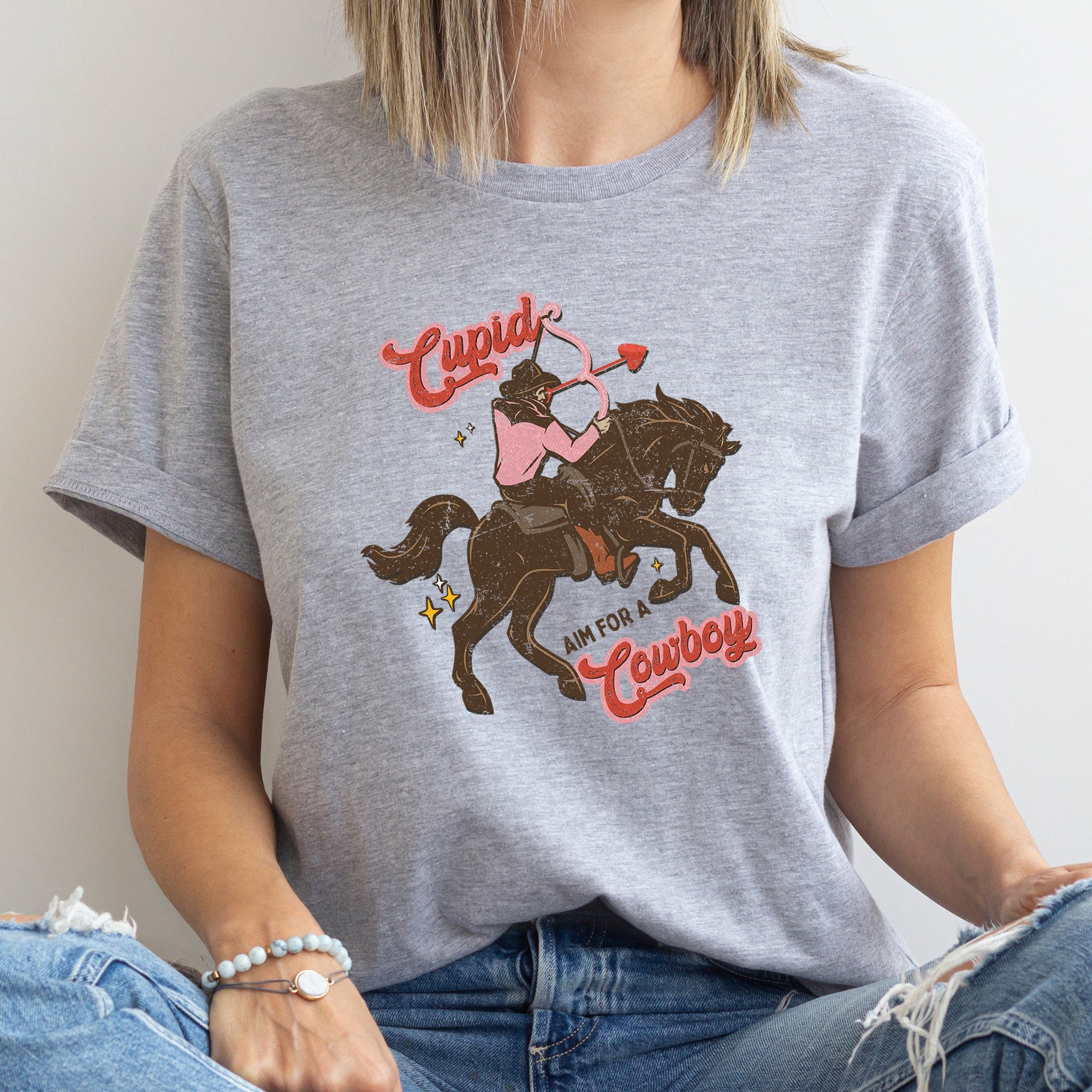 Cupid Aim For A Cowboy, Horse, Western, Country, Valentine's Day Theme Graphic Tee