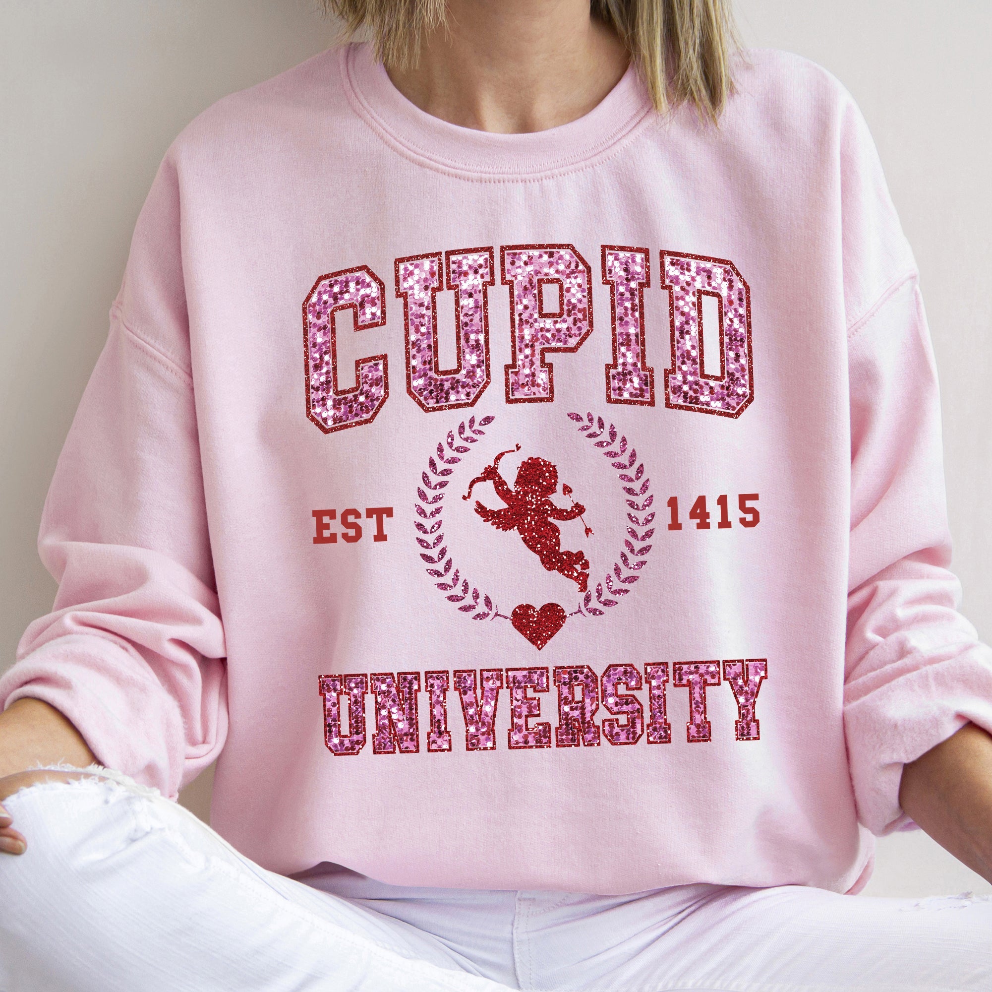 Cupid University Love College Spirit Valentine's Day Edition Cozy Graphic Sweatshirt