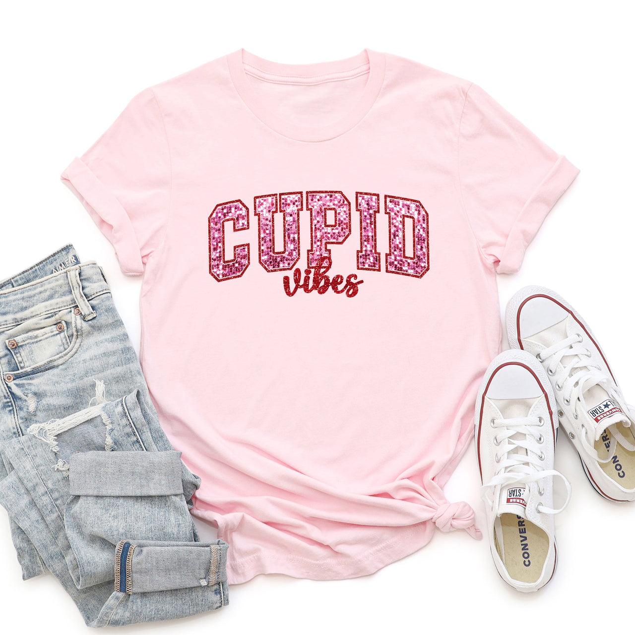 Cupid Vibes Collegiate Love Valentine's Day Theme Vintage Inspired Campus Graphic Tee