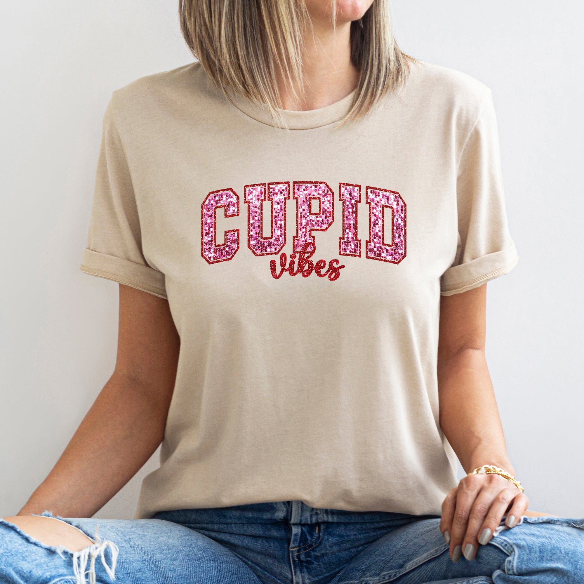 Cupid Vibes Collegiate Love Valentine's Day Theme Vintage Inspired Campus Graphic Tee
