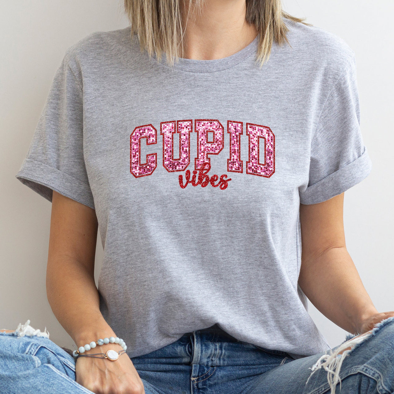 Cupid Vibes Collegiate Love Valentine's Day Theme Vintage Inspired Campus Graphic Tee