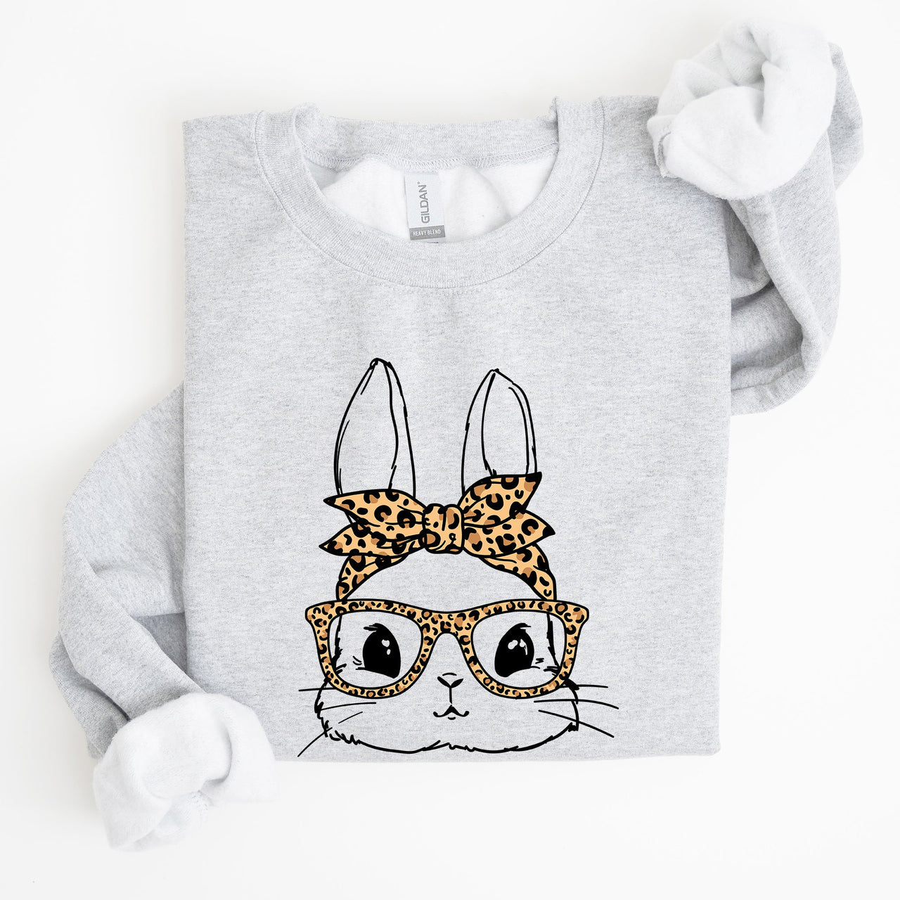 Cute Bunny With Glasses Leopard Bandana Easter Hipster Illustration Print On Vintage Inspired Sweatshirt