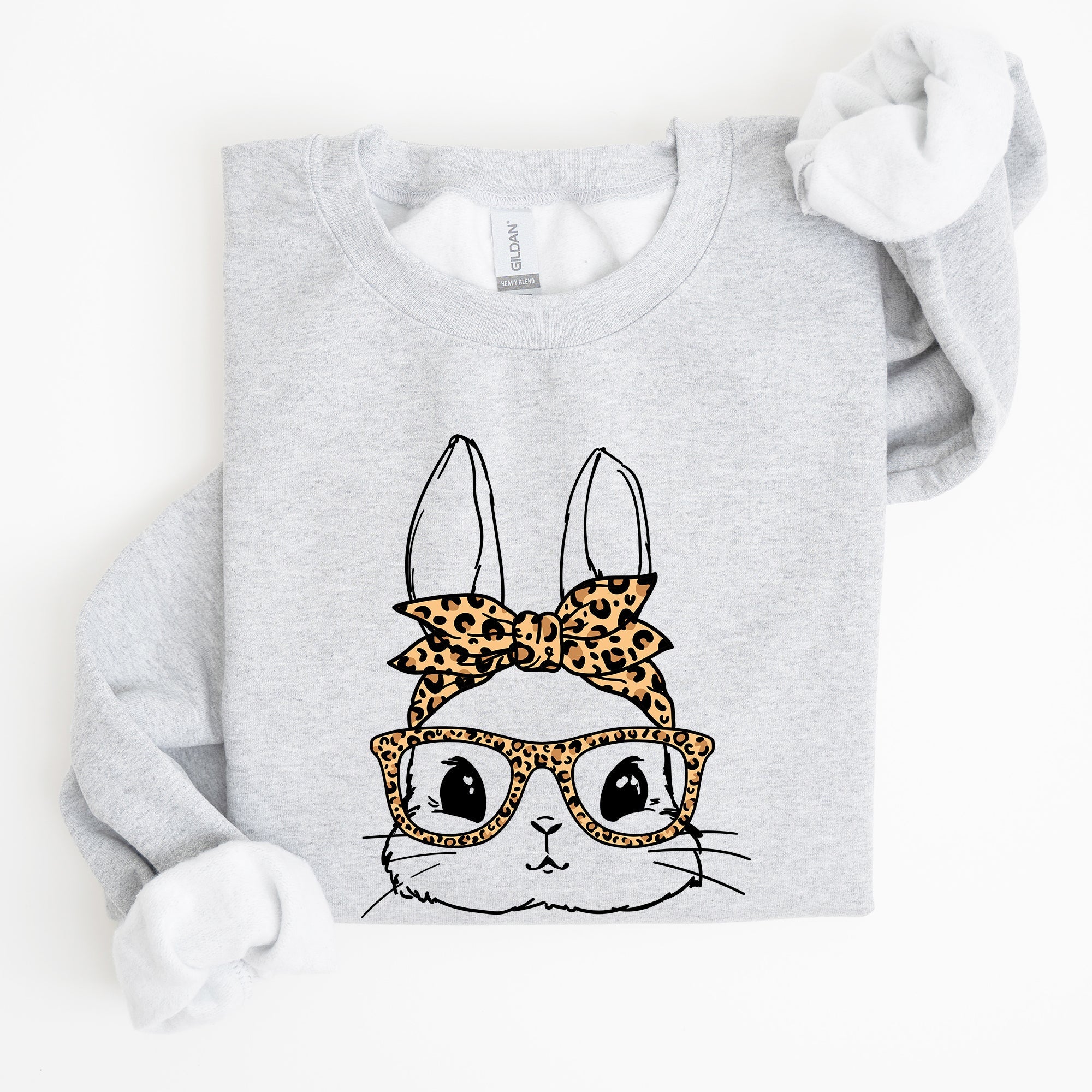 Cute Bunny With Glasses Leopard Bandana Easter Hipster Illustration Print On Vintage Inspired Sweatshirt