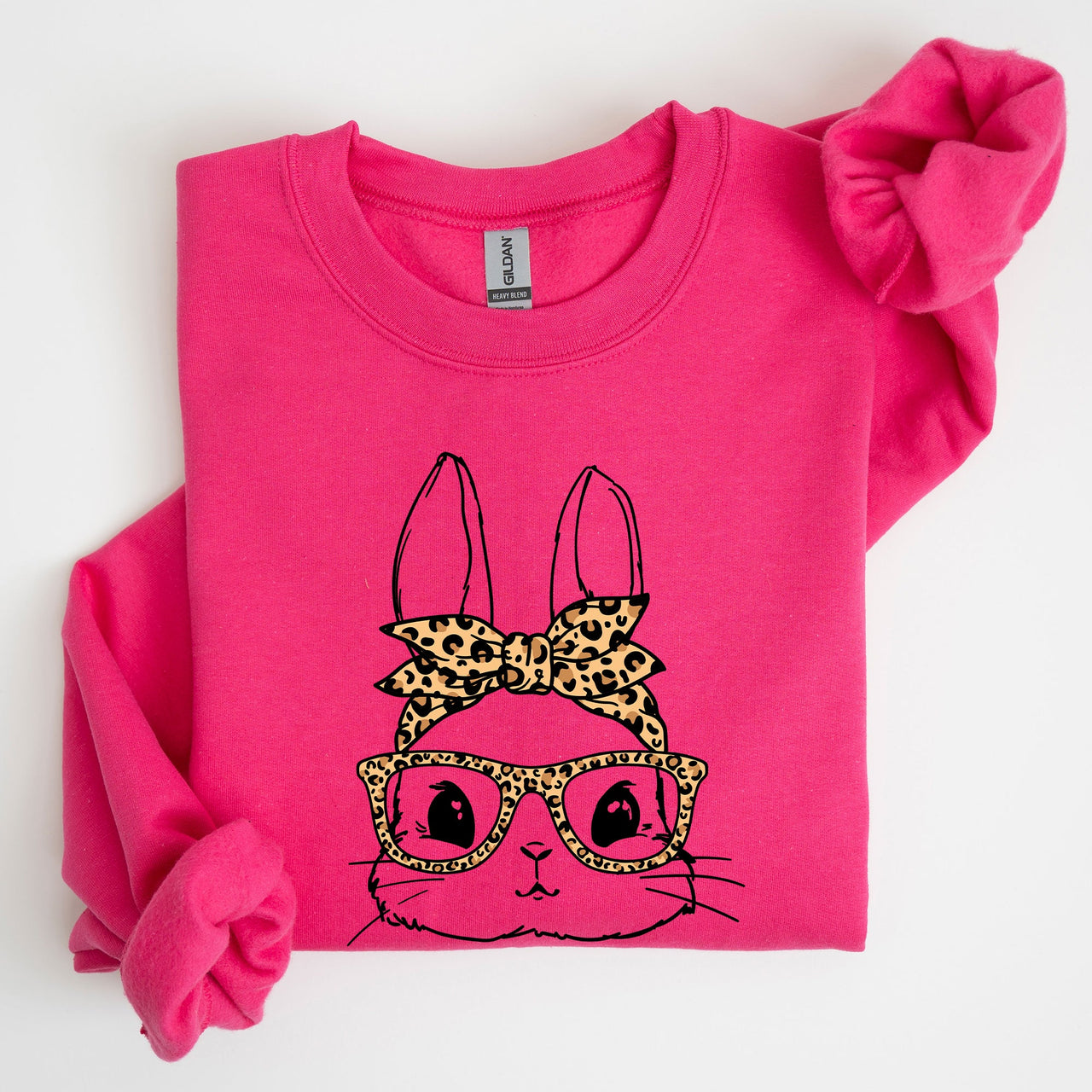 Cute Bunny With Glasses Leopard Bandana Easter Hipster Illustration Print On Vintage Inspired Sweatshirt