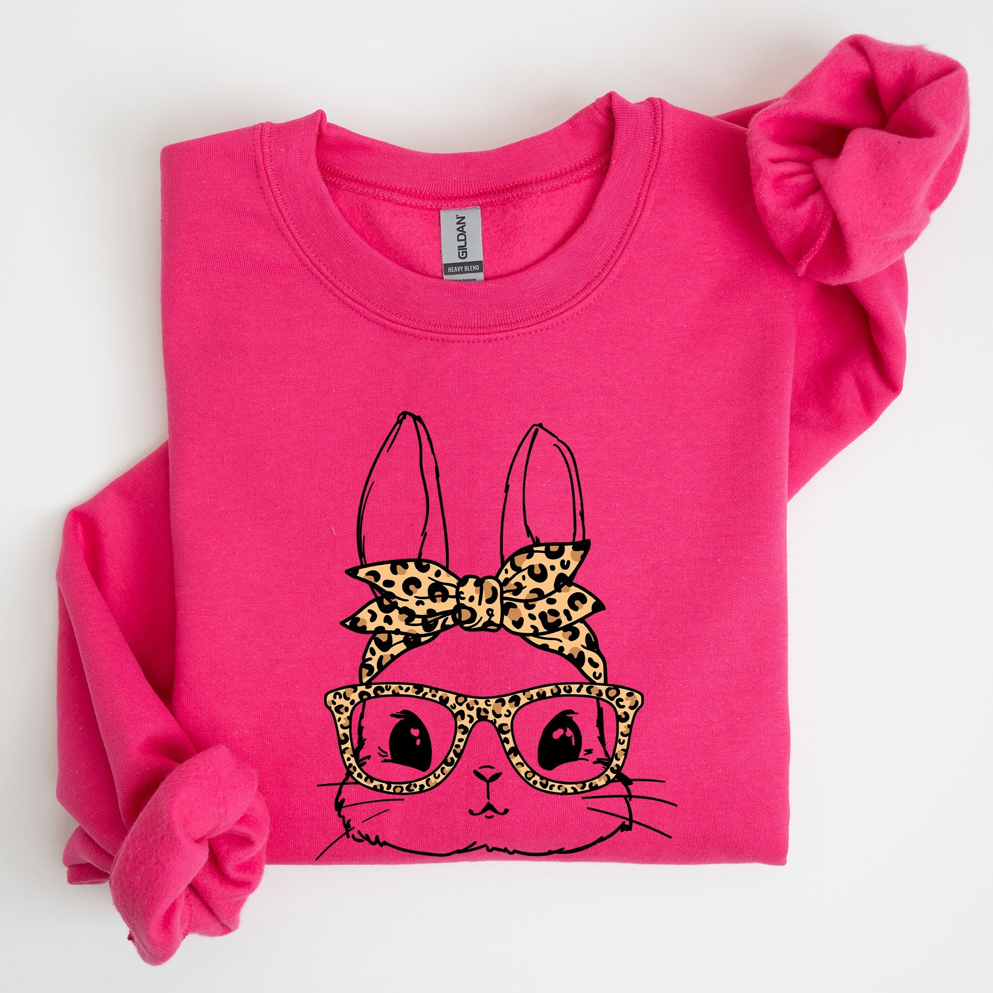 Cute Bunny With Glasses Leopard Bandana Easter Hipster Illustration Print On Vintage Inspired Sweatshirt