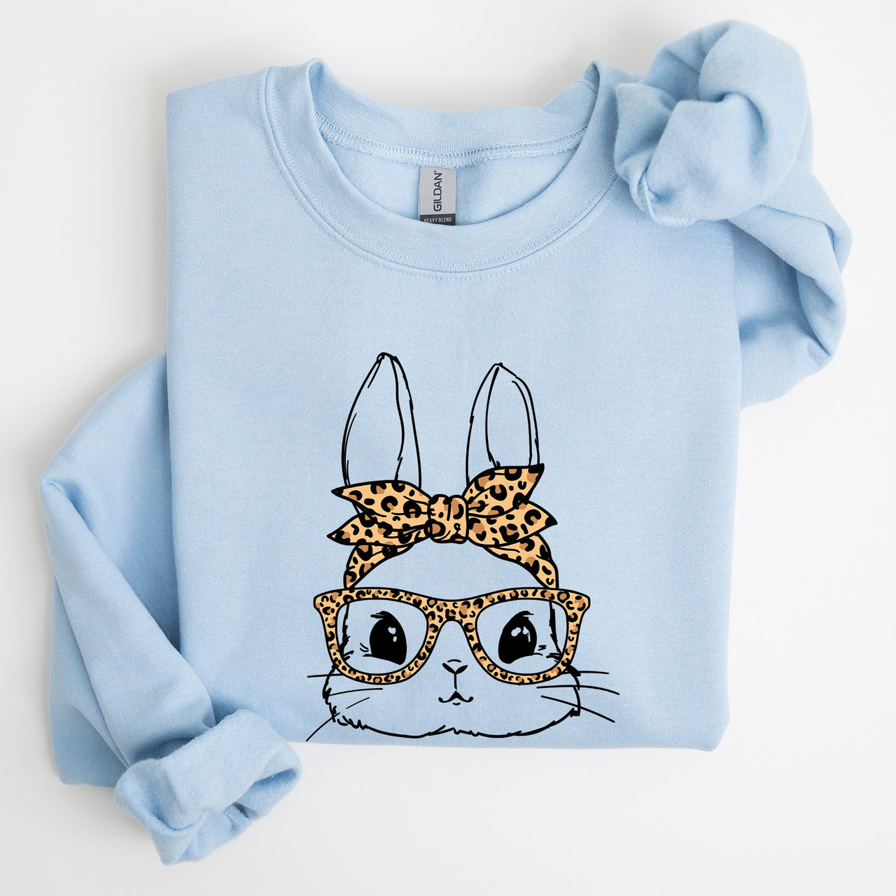 Cute Bunny With Glasses Leopard Bandana Easter Hipster Illustration Print On Vintage Inspired Sweatshirt