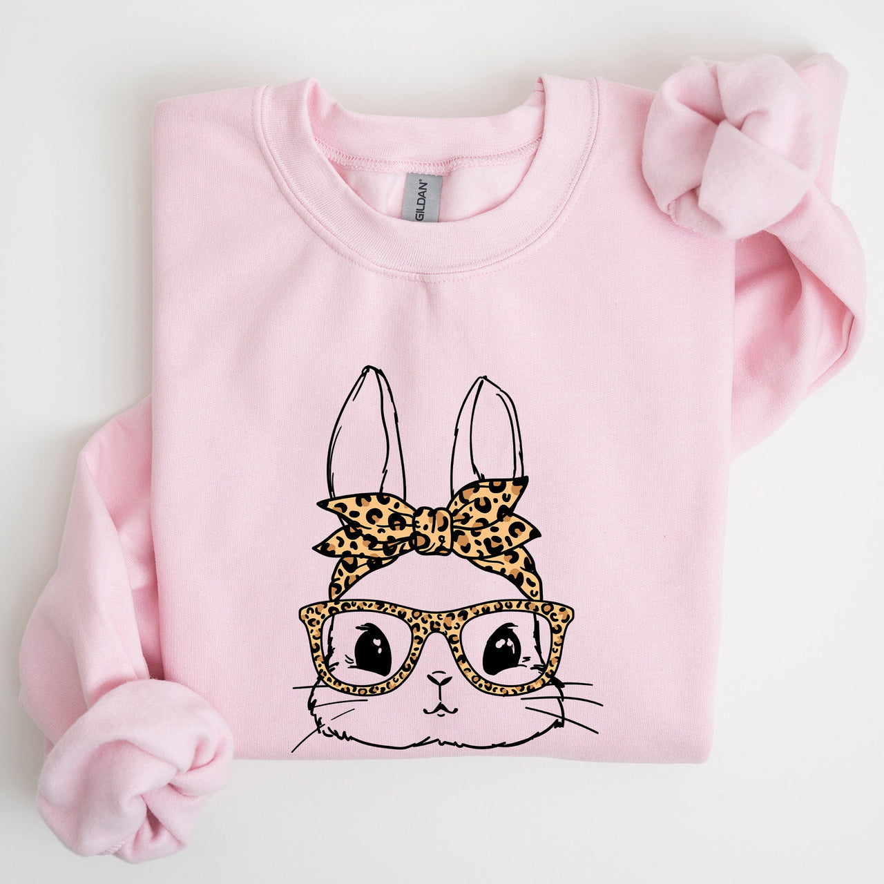 Cute Bunny With Glasses Leopard Bandana Easter Hipster Illustration Print On Vintage Inspired Sweatshirt