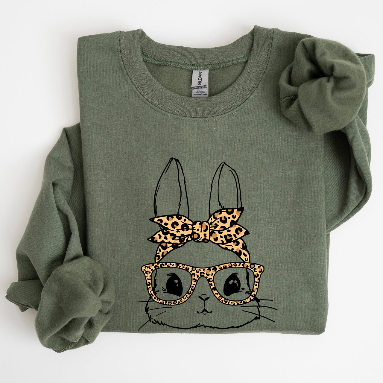 Cute Bunny With Glasses Leopard Bandana Easter Hipster Illustration Print On Vintage Inspired Sweatshirt
