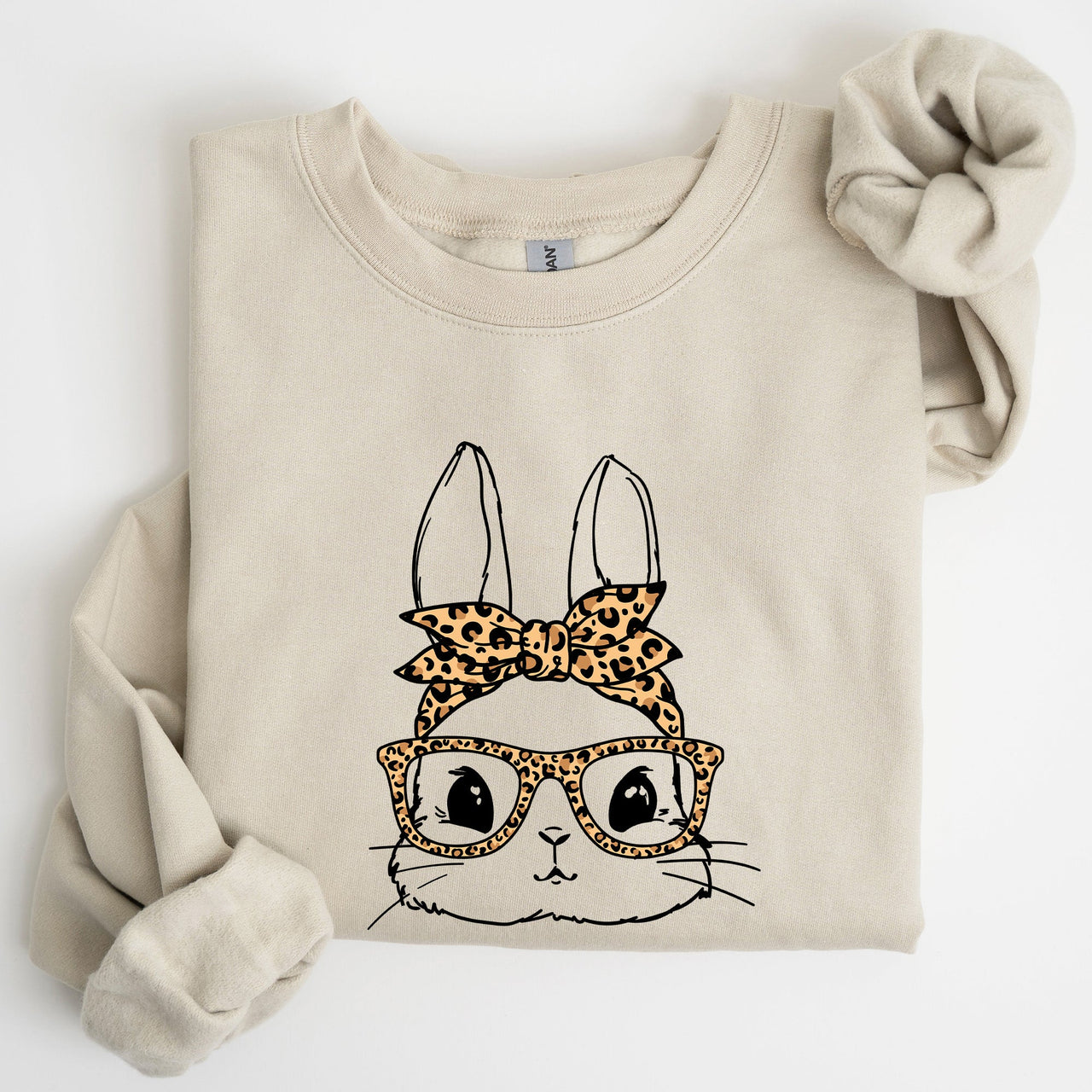 Cute Bunny With Glasses Leopard Bandana Easter Hipster Illustration Print On Vintage Inspired Sweatshirt