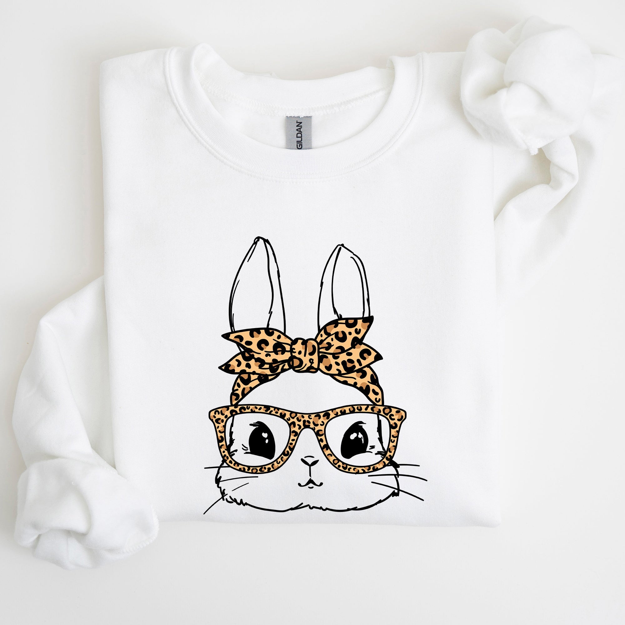 Cute Bunny With Glasses Leopard Bandana Easter Hipster Illustration Print On Vintage Inspired Sweatshirt