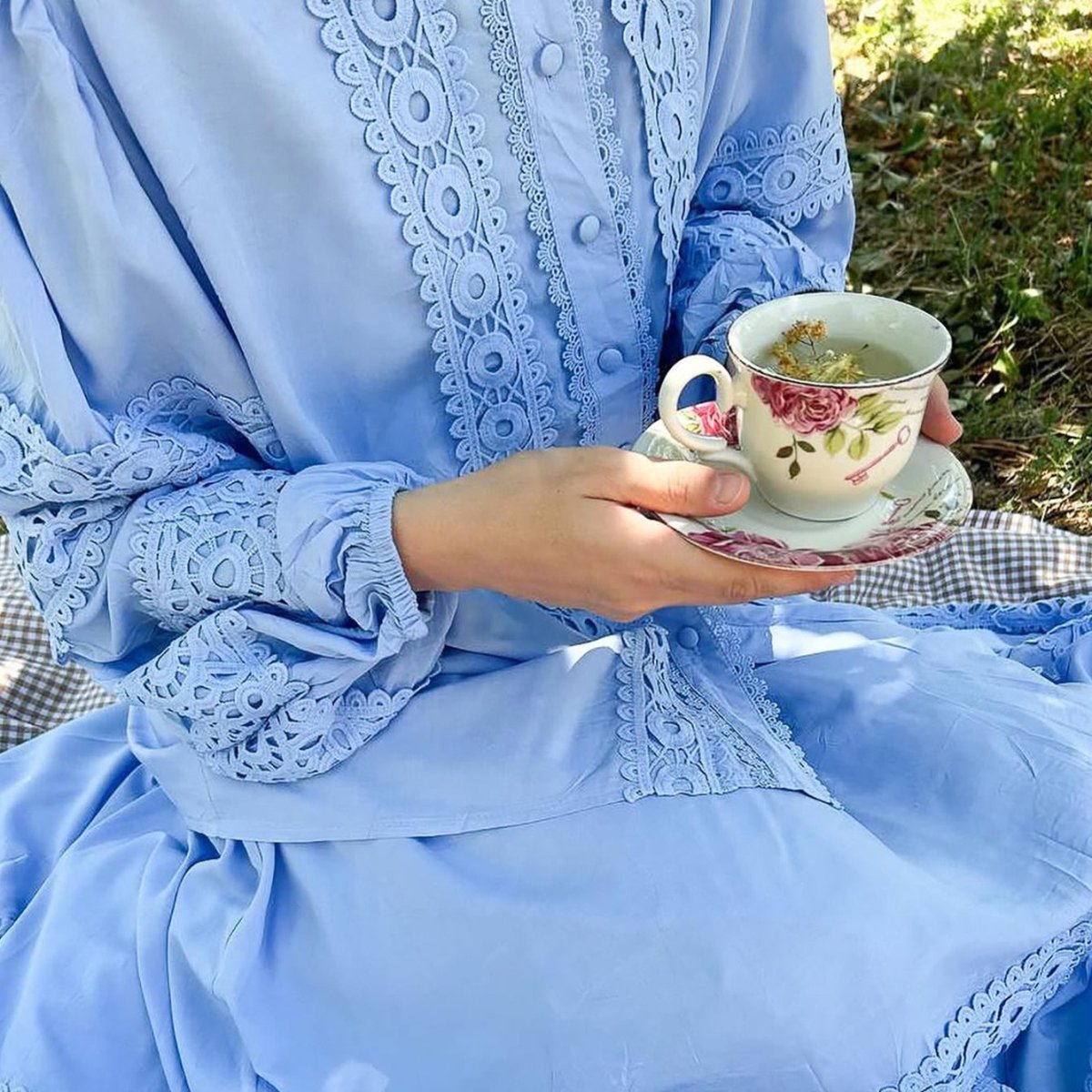 Cutwork Lace Blouse & Tiered Maxi Skirt Set (MS375)