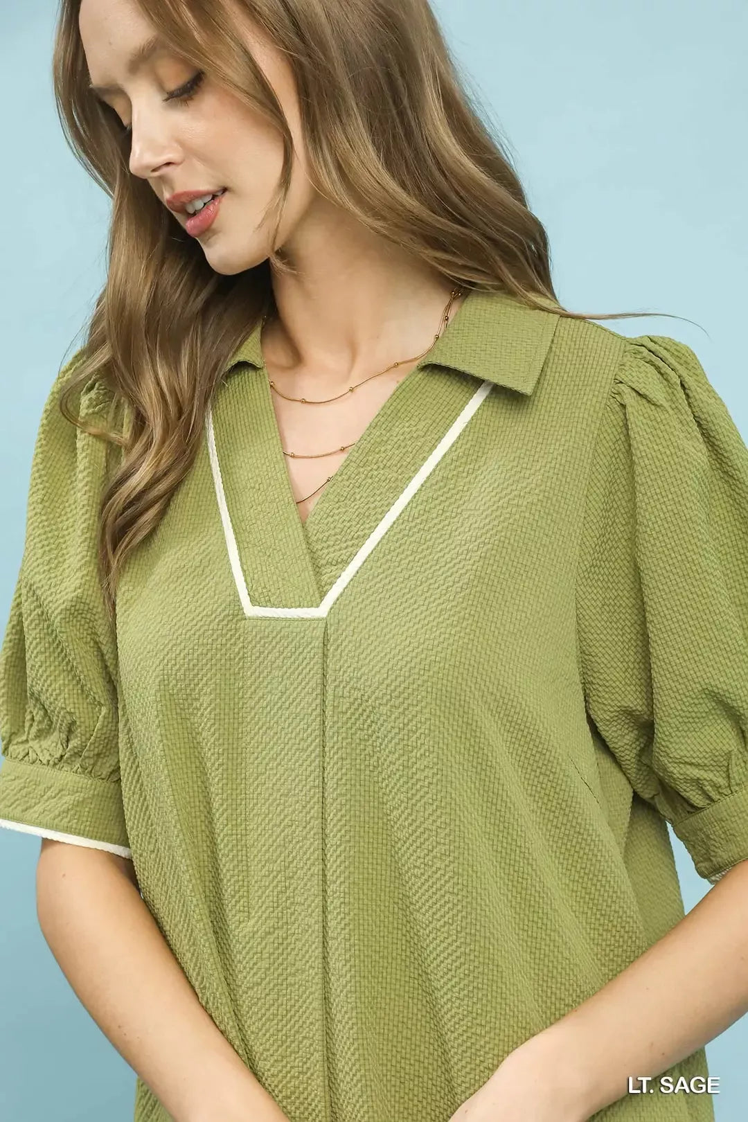 Umgee Seersucker Midi Dress with Contrast Trim