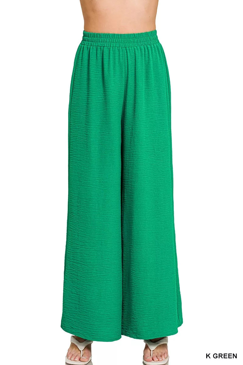 Zenana Woven Airflow Elastic Waistband Pants