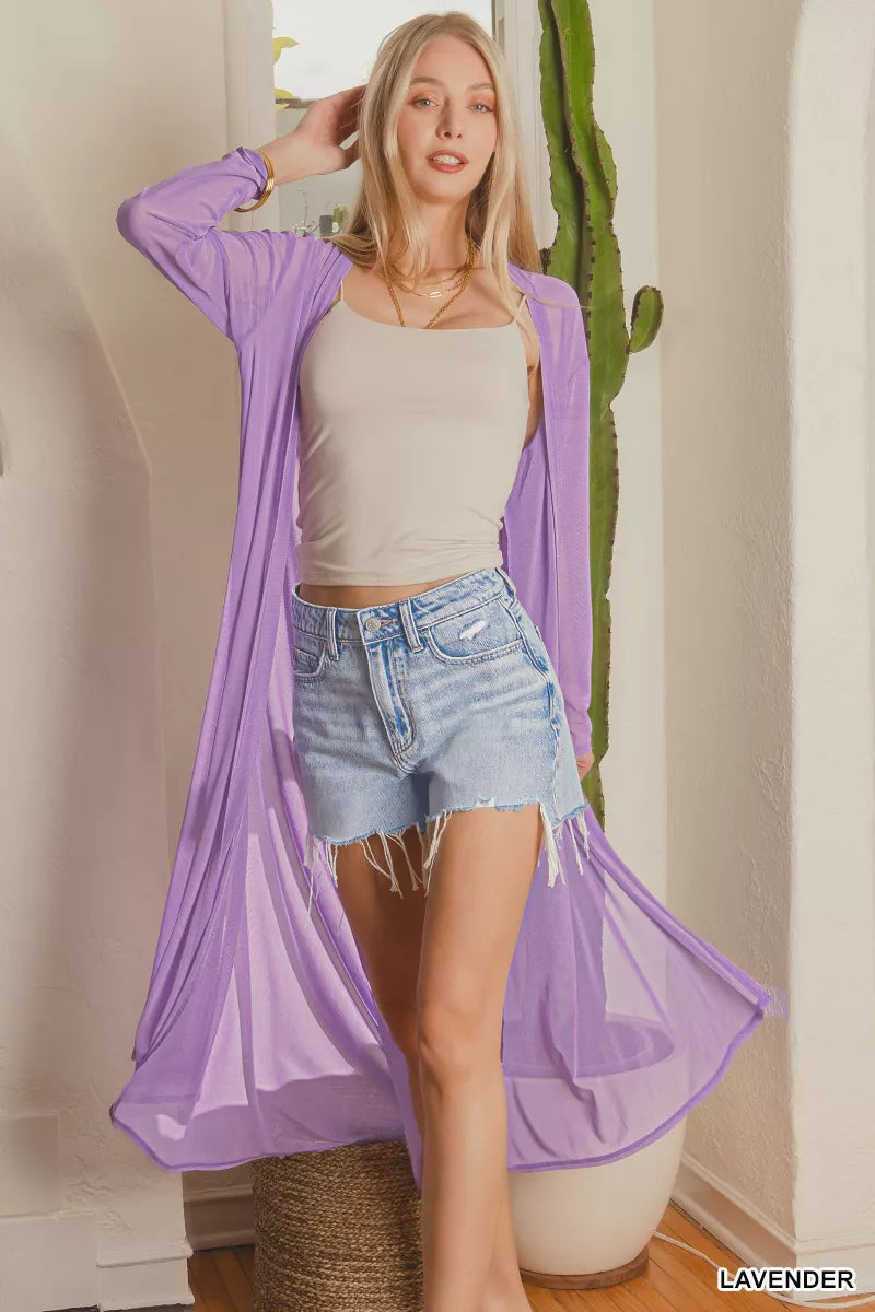Zenana Mesh Open Front Cardigan
