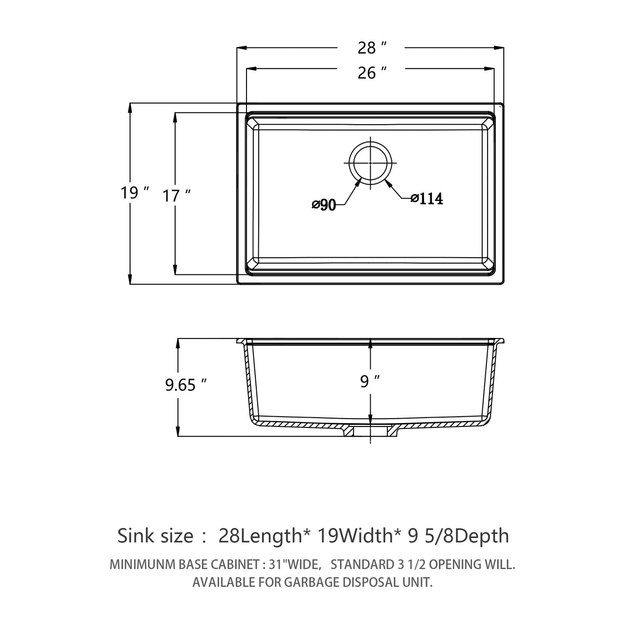 Quartz Kitchen Sink - 28' x 19' White Granite Composite Workstation Undermount Kitchen Sink