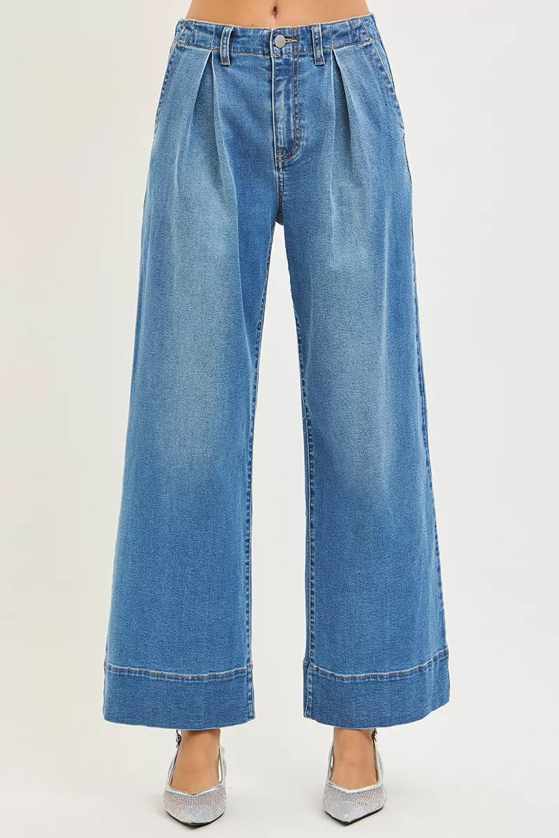 RISEN Slouchy Wide Leg Jeans With Pleats