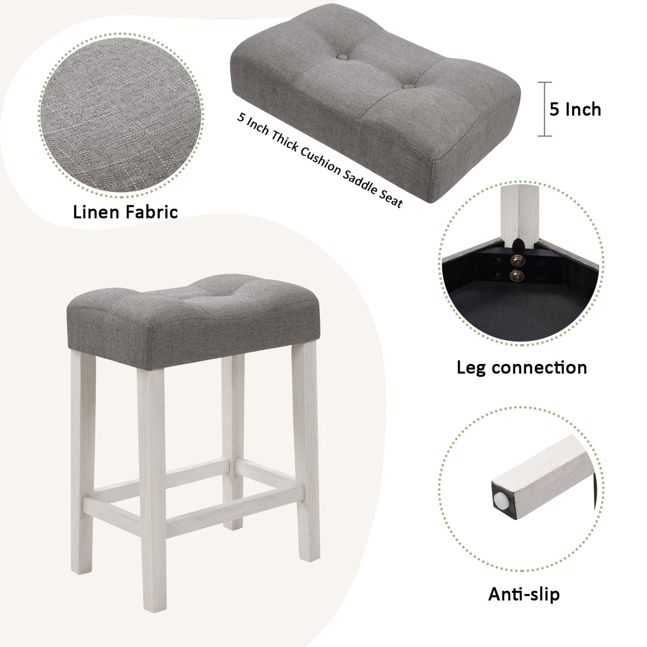4 Piece Bar Table Set with Power Outlet,Bar Table Set with Chairs,Sofa Bar Table with Stools,Behind Couch Table with 3 Padded Stools,for Living Room,Dining room, White & Grey