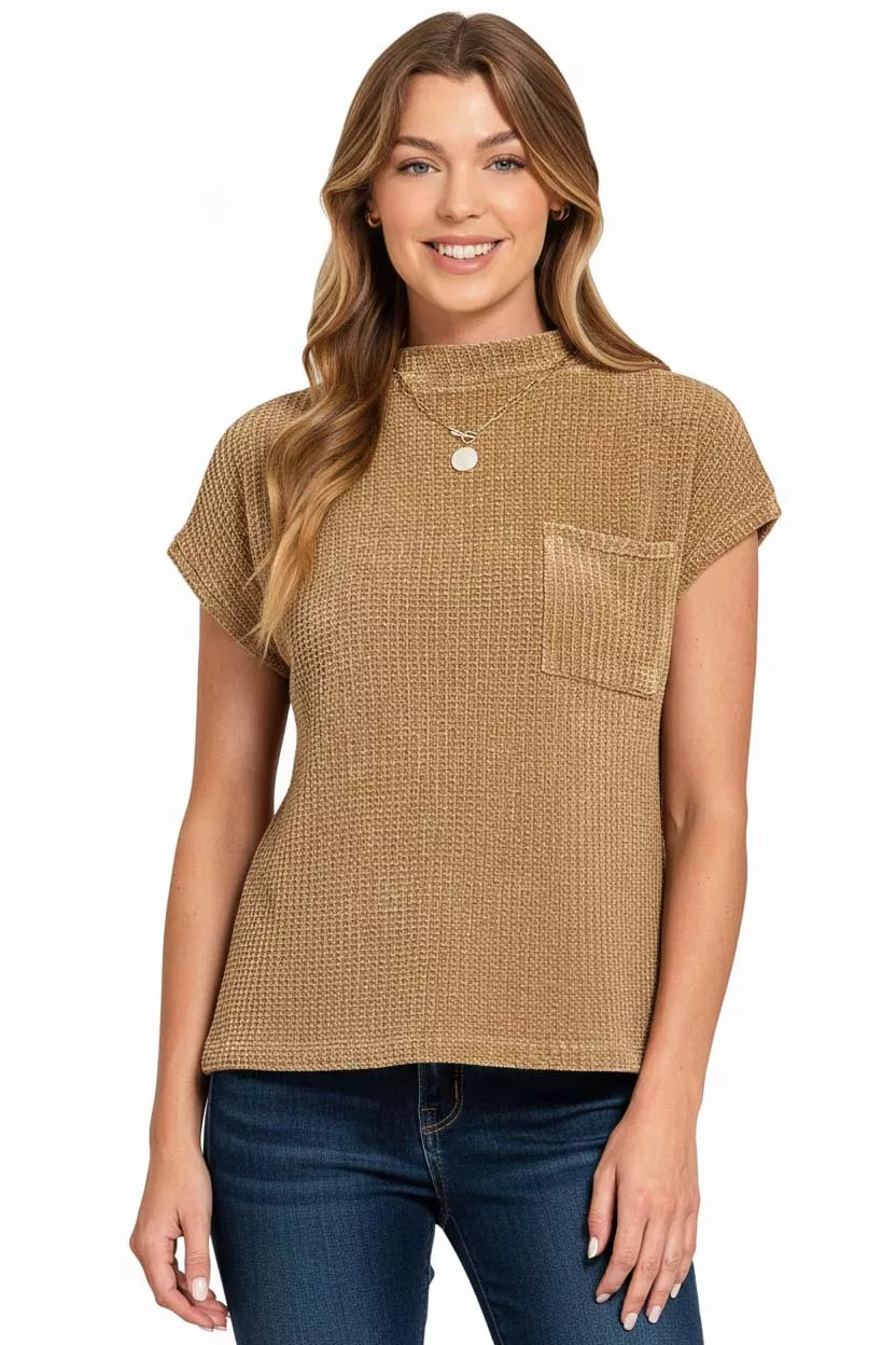 Zenana Chenille Waffle Short Sleeve Sweater