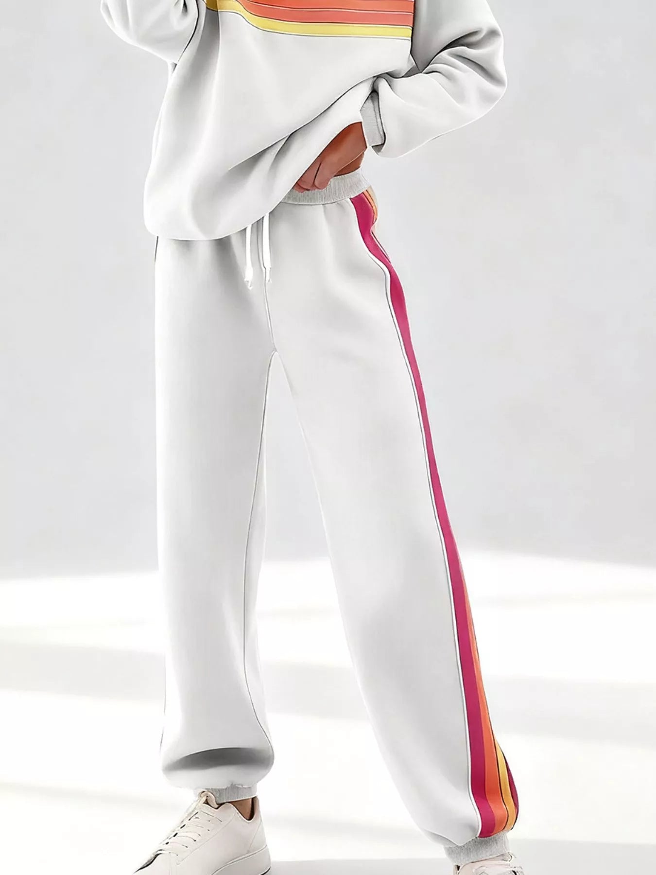 Striped Round Neck Sweatshirt and Pants Set