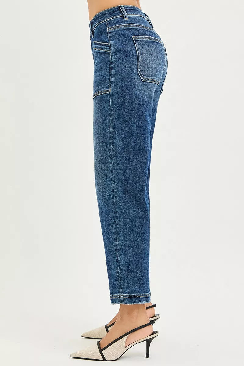 RISEN Slouchy Cropped Baggy Jeans with Front Patch Pocket