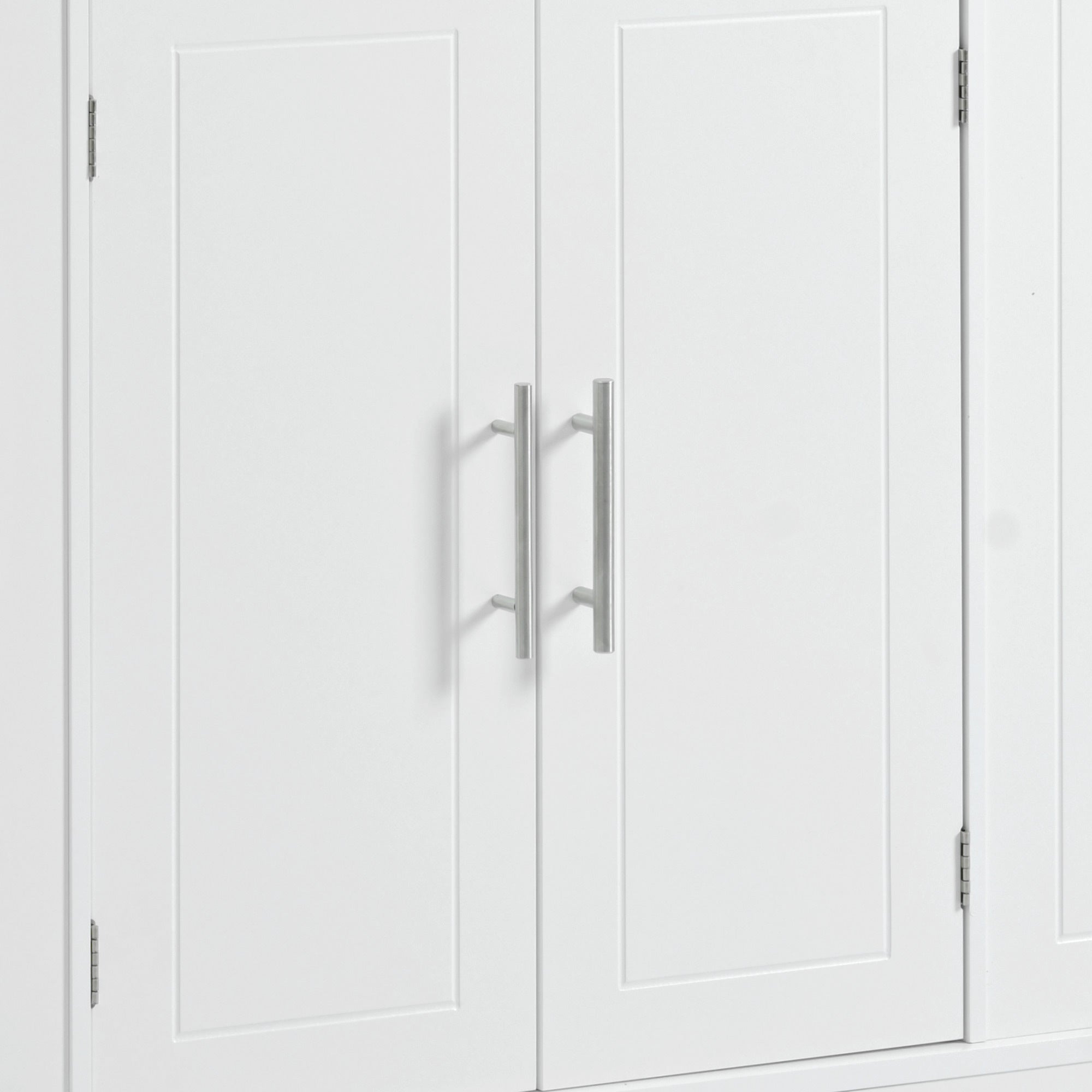K&K Fluted Kitchen Island with Trash Can Storage Cabinet, Power Outlet, Internal Storage Rack, Rolling Kitchen Islands on 5 Wheels with 3 Drawer, 3 Open Side Racks for 10 Gallon Garbage Bin, White